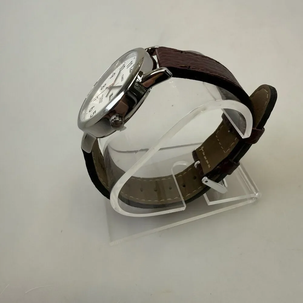 TIMEX Men's Watch T20041 Easy Reader Day/Date Silver Brown Leather 34mm NEW